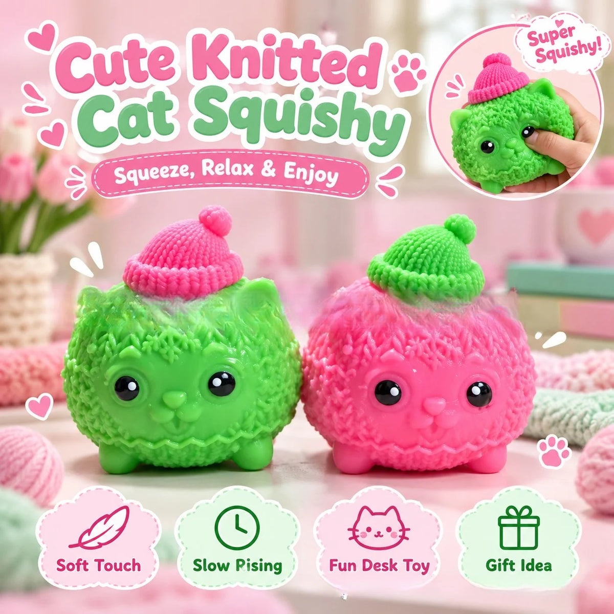 NeeDoh Knittens Slow Rising Squishy Stress Relief Squishy