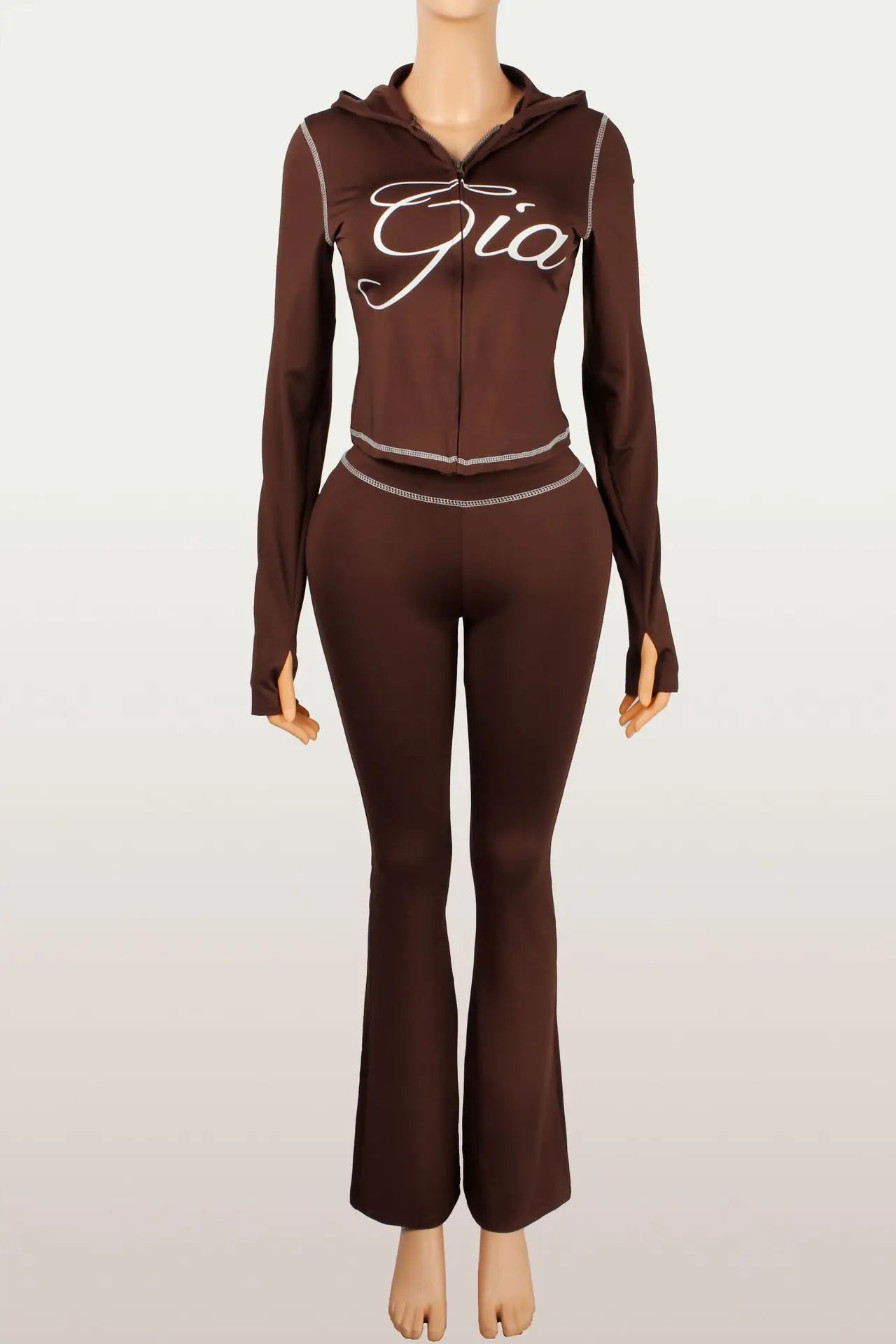 I am Gia Street Style Slim Fit Pants Set-Sportswear 2026 Zipper Cardigan Long Sleeve Top Casual Pants Slim Fit Set
