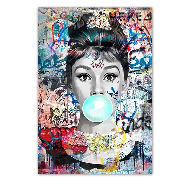 Modern Fashion Wall Art Blowing Bubbles Gumball Abstract HD Canvas Oil Painting Posters