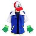 Adult Unisex Ash Ketchum Costume for Halloween-Blue Jacket, Cap, and Gloves Sets