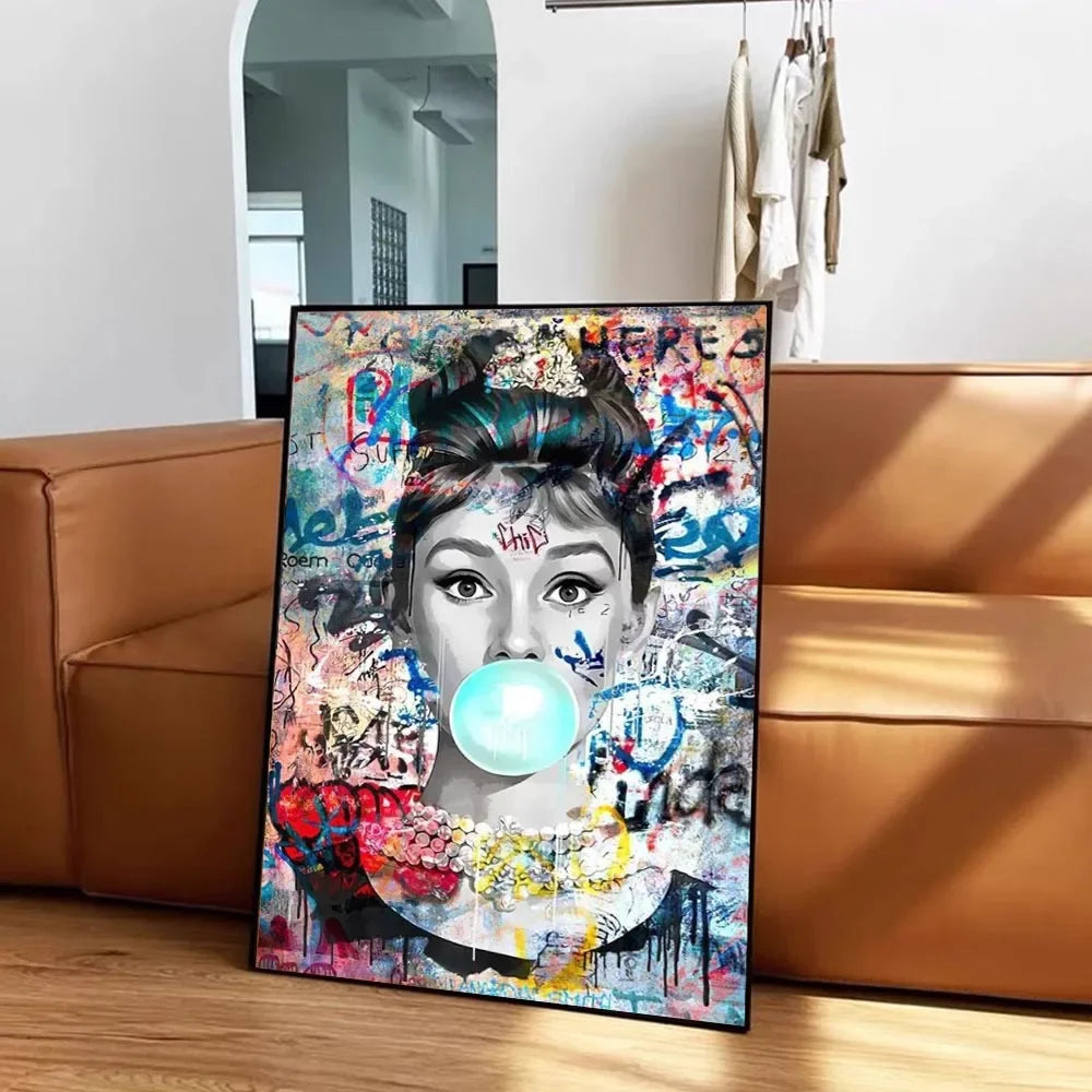 Modern Fashion Wall Art Blowing Bubbles Gumball Abstract HD Canvas Oil Painting Posters