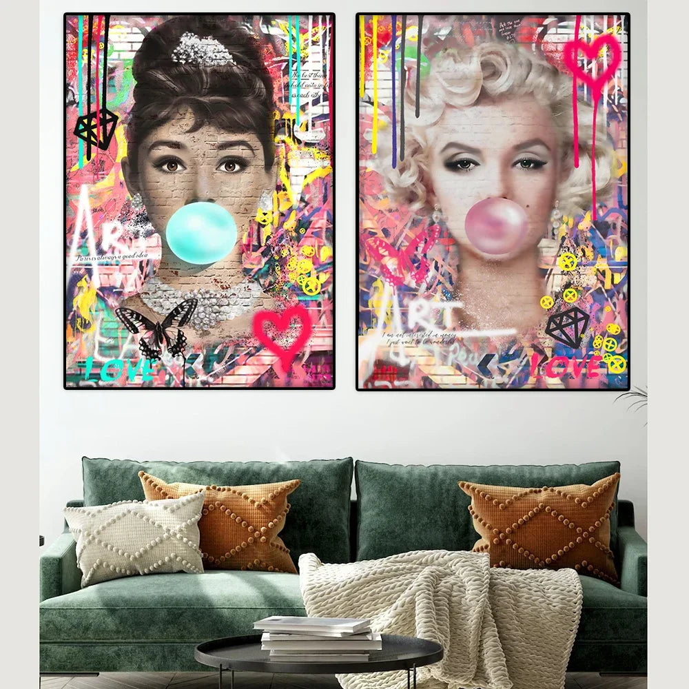 Modern Fashion Wall Art Blowing Bubbles Gumball Abstract HD Canvas Oil Painting Posters