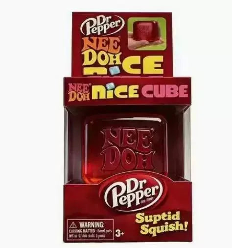 Needoh Nice Cube Sensory Squeezing Toy Cube for Stress relief and Fingertip Release Toy Dr. Pepper style and more.