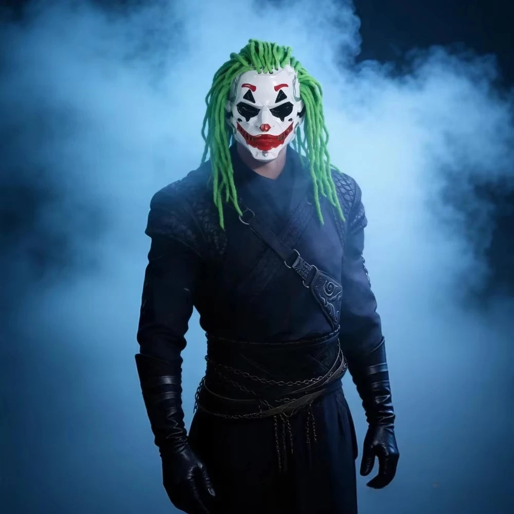Joker Cyberpunk Clown Mask with Green Hair for Adults