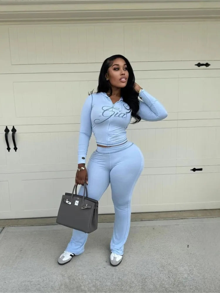 I am Gia Street Style Slim Fit Pants Set-Sportswear 2026 Zipper Cardigan Long Sleeve Top Casual Pants Slim Fit Set