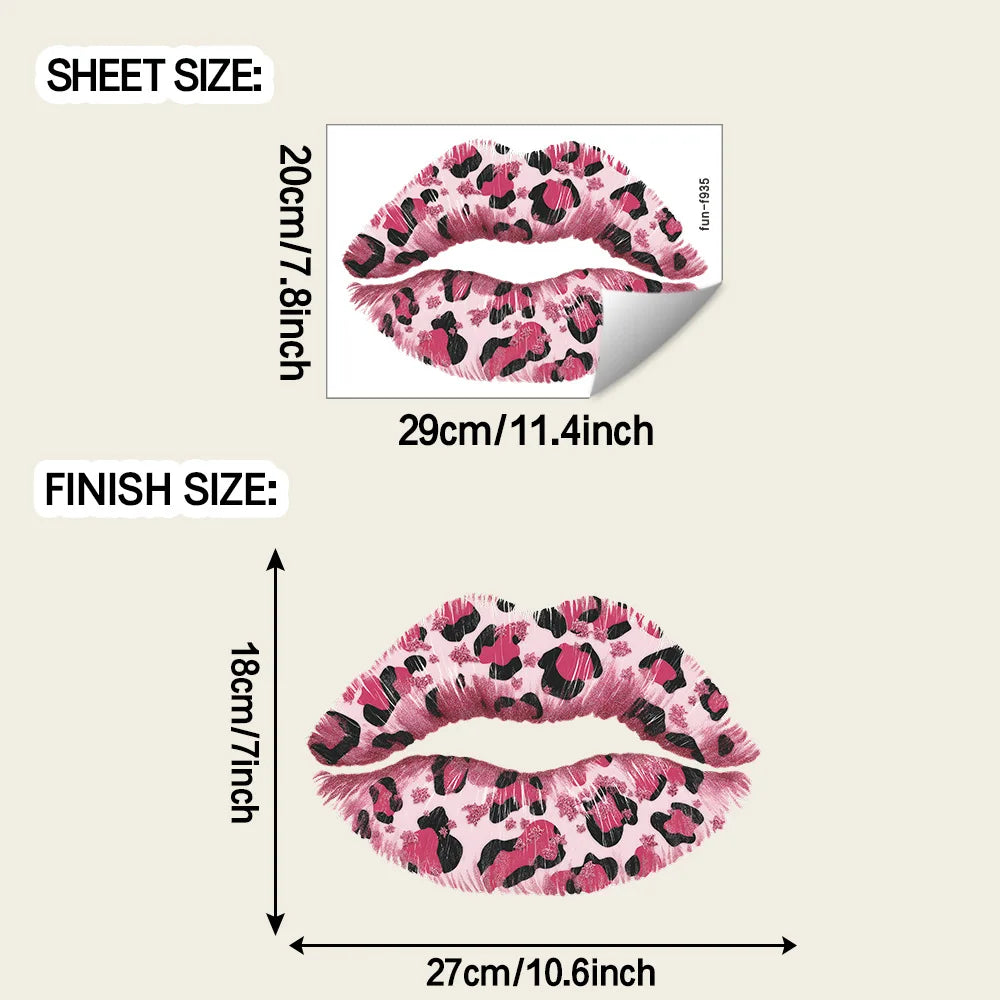 Pink Leopard Print Lips Wall Decal – Removable Kiss Sticker, Peel & Stick Vinyl Wall Art