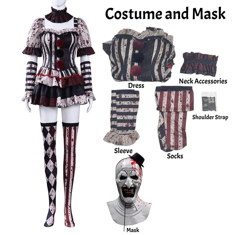 Woman Terrifier Jester Dress Costume w/ Mask