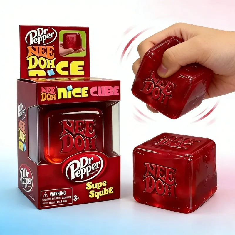 Needoh Nice Cube Sensory Squeezing Toy Cube for Stress relief and Fingertip Release Toy Dr. Pepper style and more.