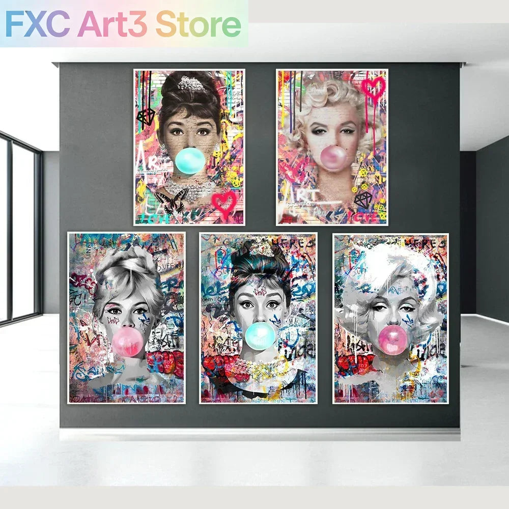 Modern Fashion Wall Art Blowing Bubbles Gumball Abstract HD Canvas Oil Painting Posters