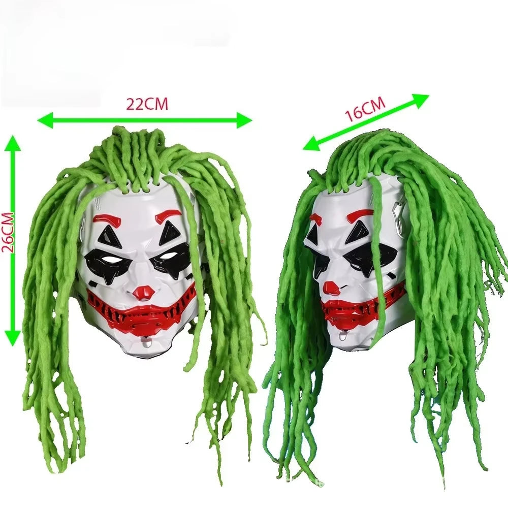 Joker Cyberpunk Clown Mask with Green Hair for Adults