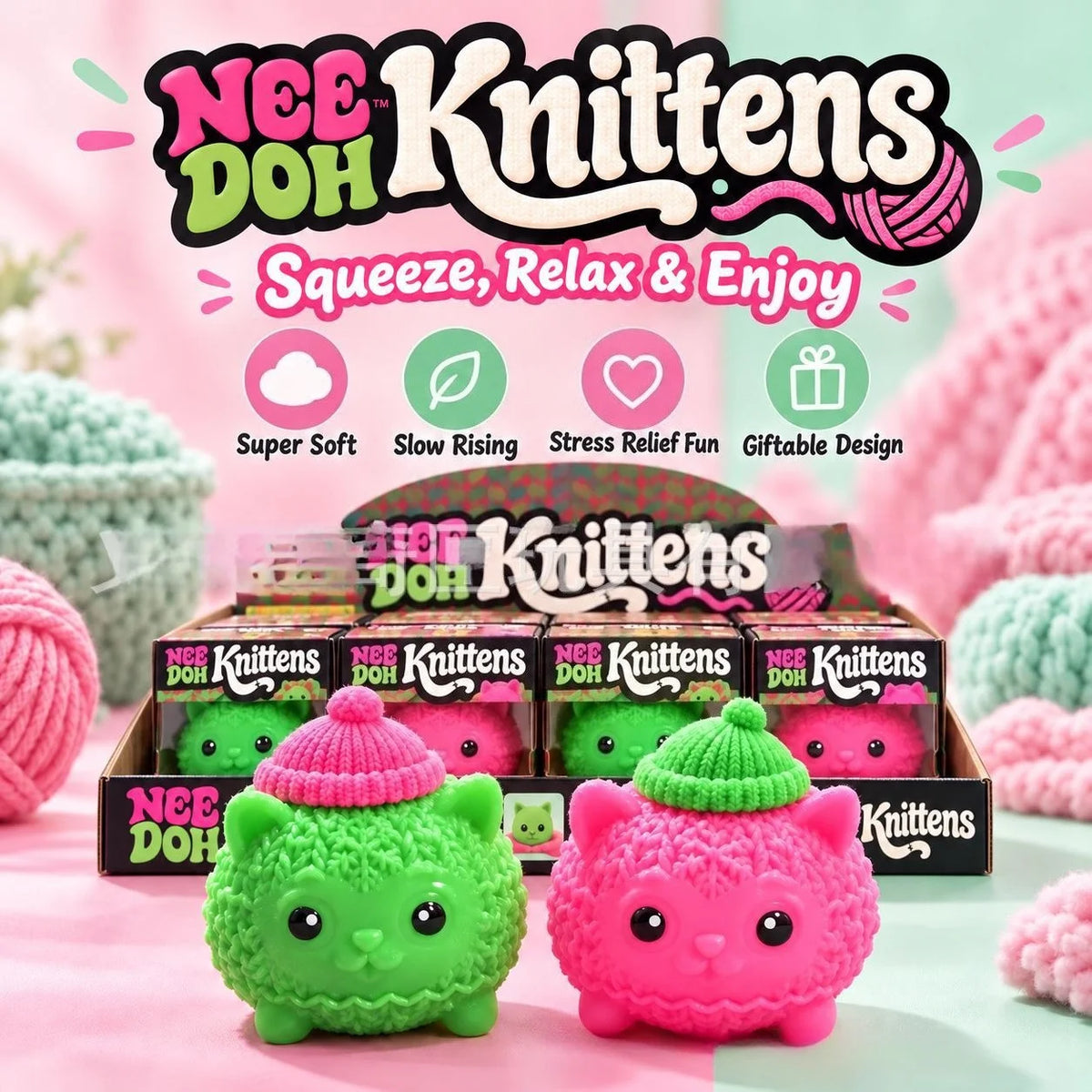 NeeDoh Knittens Slow Rising Squishy Stress Relief Squishy