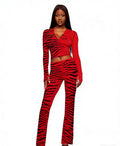 Women's Gia Animal Print 2 Piece Outfit Long Sleeve Hooded Cropped Top and Matching Pants Set