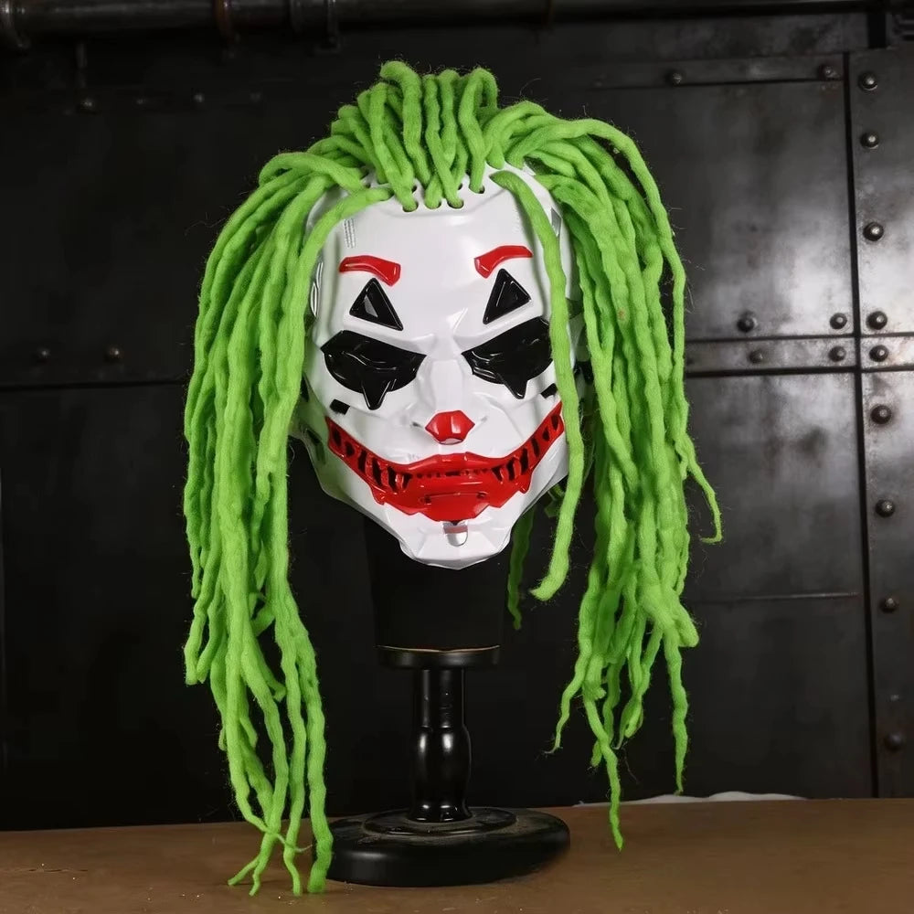 Joker Cyberpunk Clown Mask with Green Hair for Adults