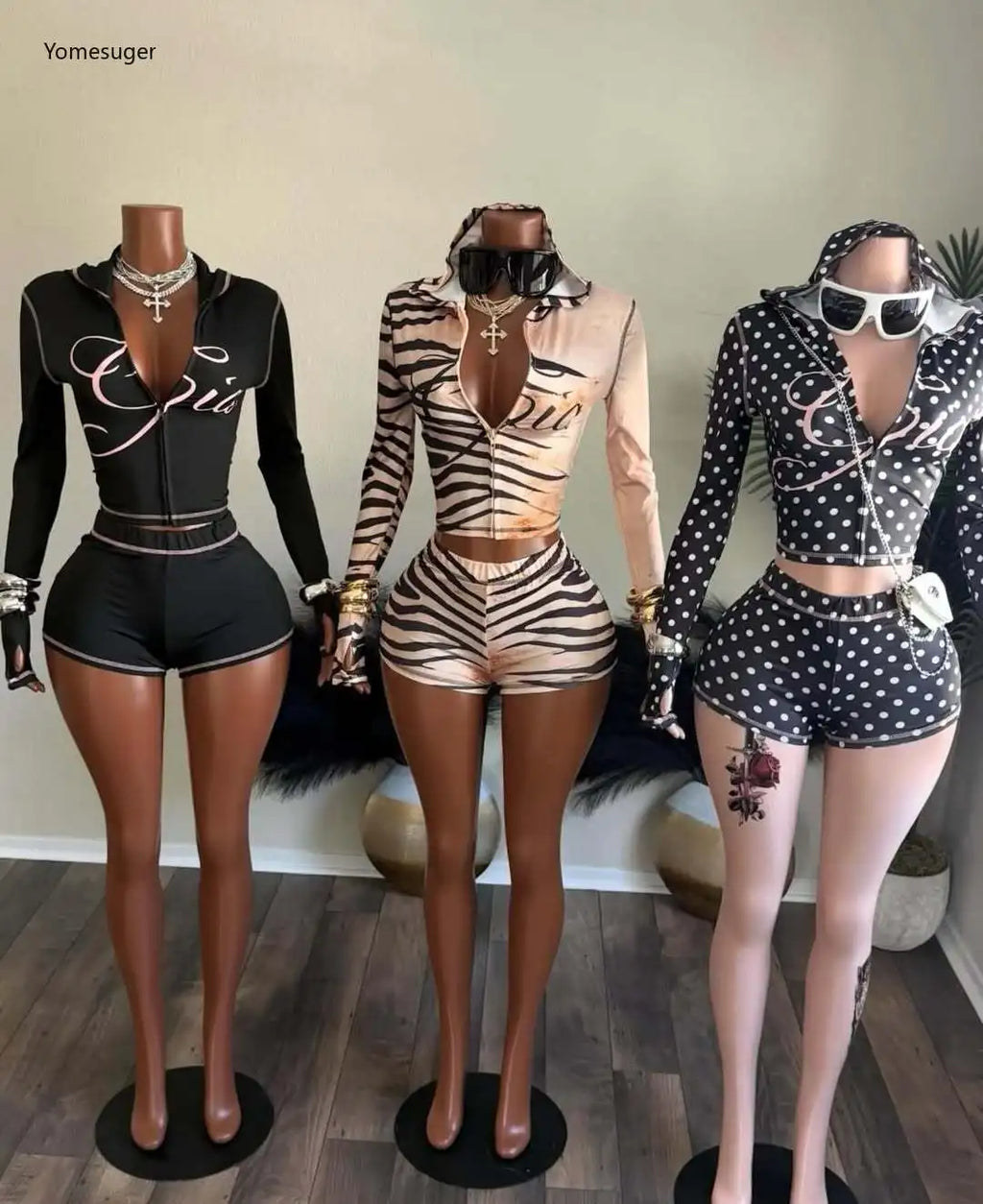 Letter Print Leopard Two Piece Set Women Long Sleeve Zip Hoodie Crop Top And Shorts Matching Set Sexy Streetwear Club Outfits