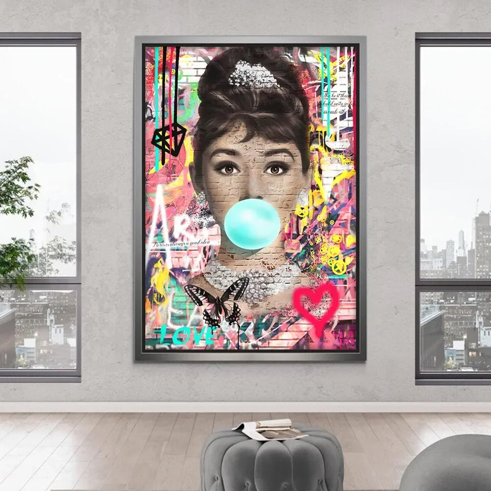 Modern Fashion Wall Art Blowing Bubbles Gumball Abstract HD Canvas Oil Painting Posters