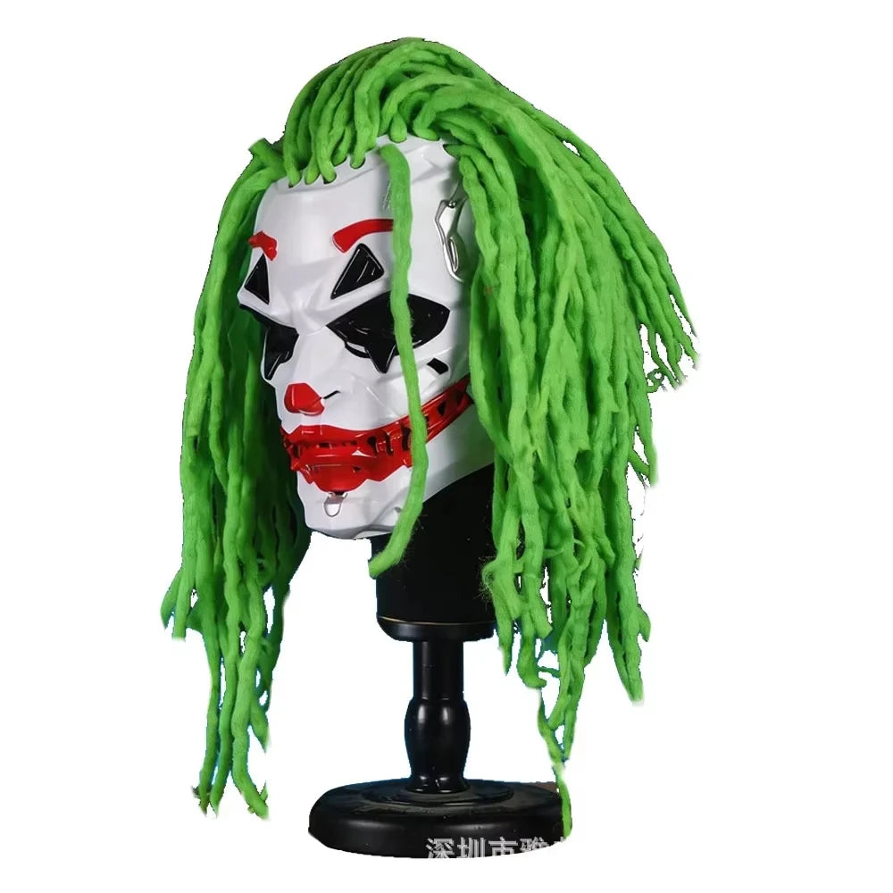 Joker Cyberpunk Clown Mask with Green Hair for Adults