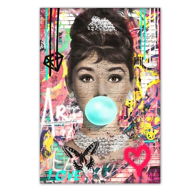 Modern Fashion Wall Art Blowing Bubbles Gumball Abstract HD Canvas Oil Painting Posters