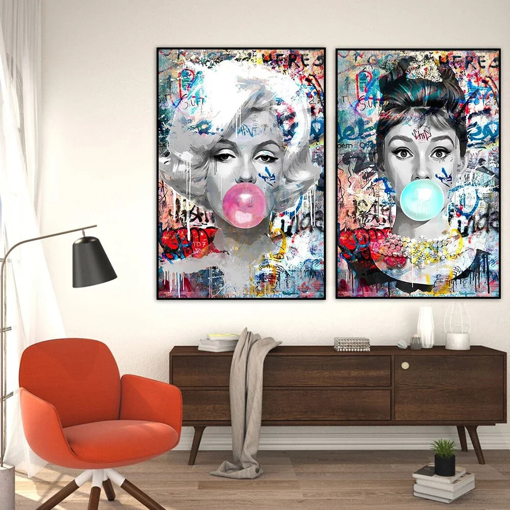 Modern Fashion Wall Art Blowing Bubbles Gumball Abstract HD Canvas Oil Painting Posters