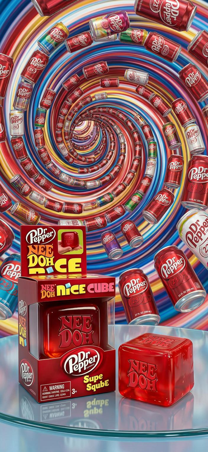 Needoh Nice Cube Sensory Squeezing Toy Cube for Stress relief and Fingertip Release Toy Dr. Pepper style and more.